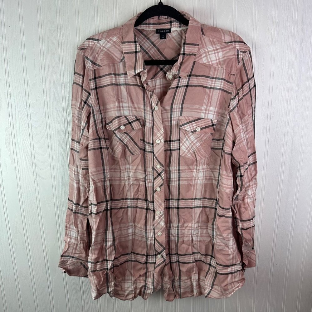 Torrid Challis Button-Down Long Sleeve Shirt Blush Pink size 1X